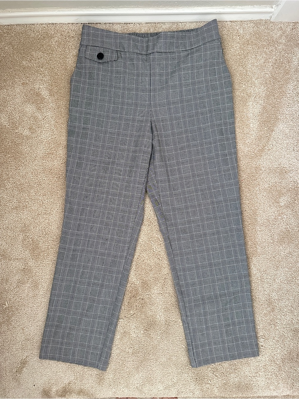 Rachel Zoe Plaid Trousers Black Gray White Pull On Pants Size 10